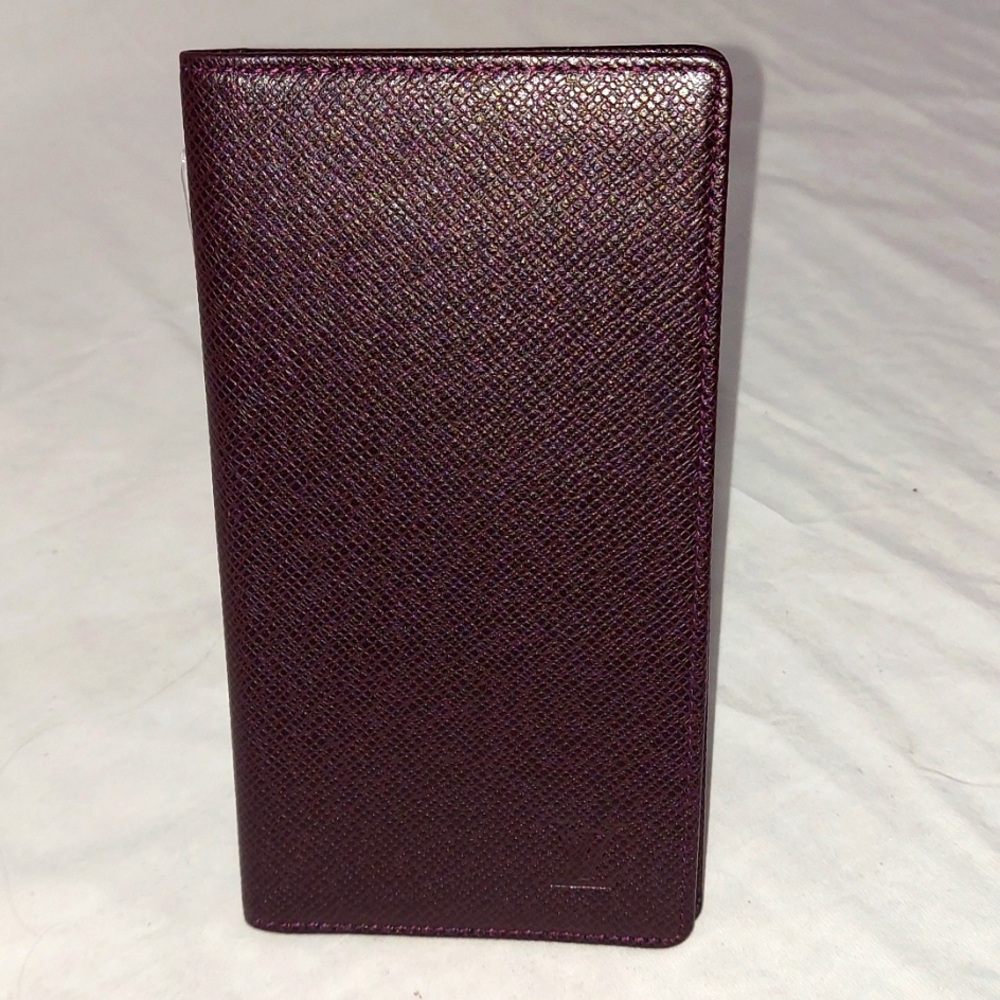 Louis Vuitton Long Taiga Plum  Leather Wallet Card Bifold Checkbook